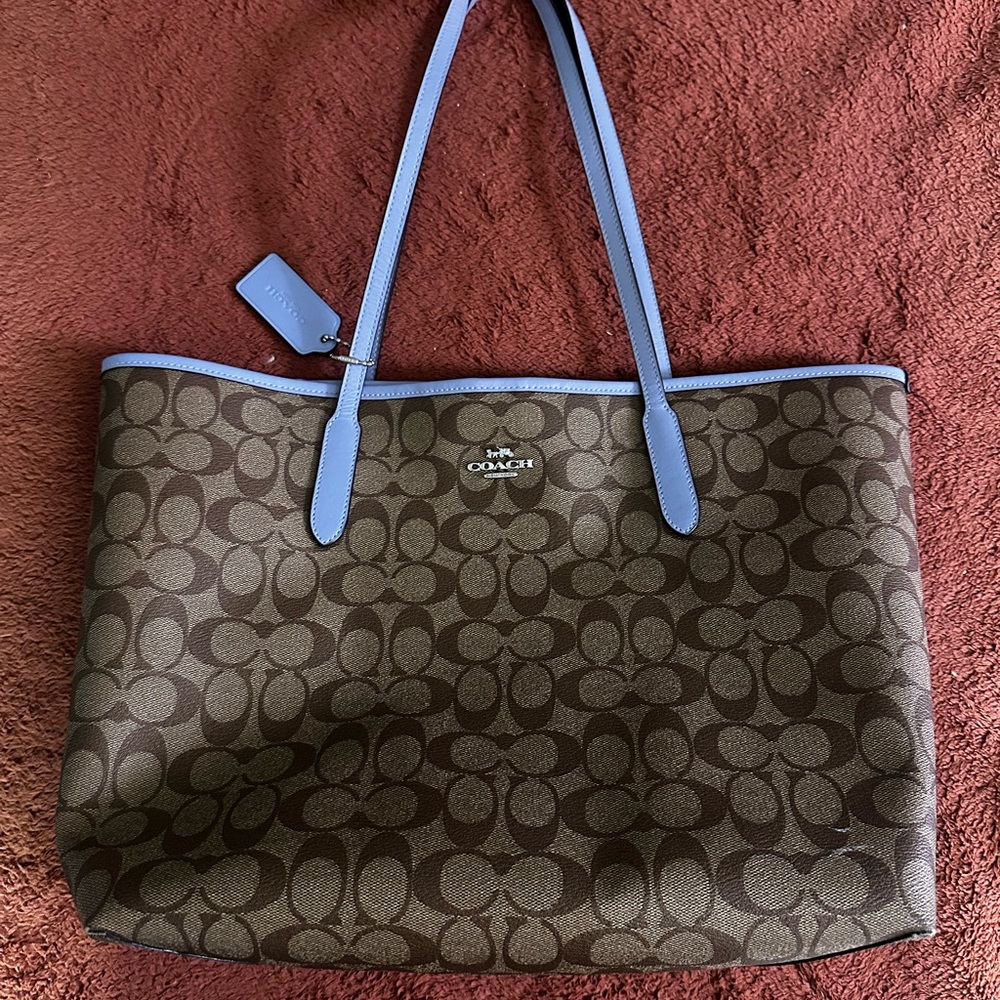 Coach Brown and Blue Tote Bag